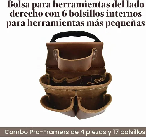 Vista 2 de Style n Craft Combo de cinturón de herramientas de cuero para enmarcar – Juego de 4 piezas para hombres – Cuero de grano completo con 17 bolsillos