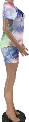 Vista 5 de Nhicdns Conjunto de 2 piezas para mujer, conjunto de pantalones cortos de verano con estampado casual de dos piezas