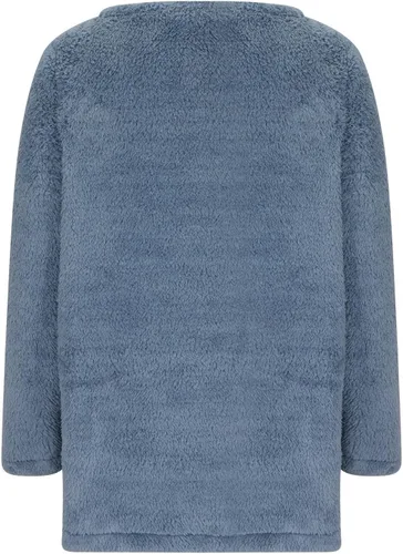 Vista 2 de Sudadera Sherpa para mujer, cuello redondo, forro polar, cálida, peluda, con bolsillo tipo canguro