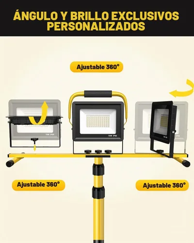 Vista 4 de Luces de trabajo LED mejoradas con soporte, 21000 lúmenes, luz de trabajo ajustable de 3 cabezales, trípode plegable impermeable, cable extendido