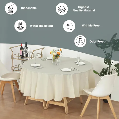 Vista 3 de Evershine Mantel de plástico resistente para mesa, paquete de 12 manteles (reutilizables) (redondo de 84 pulgadas, marfil)