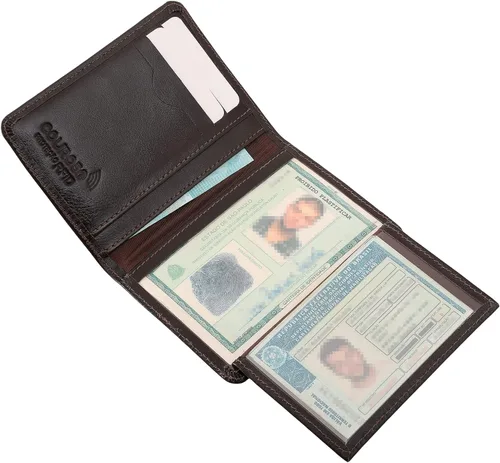 Vista 6 de Cartera delgada de piel minimalista con bolsillo frontal con bloqueo RFID tamaño pequeño 620, Café