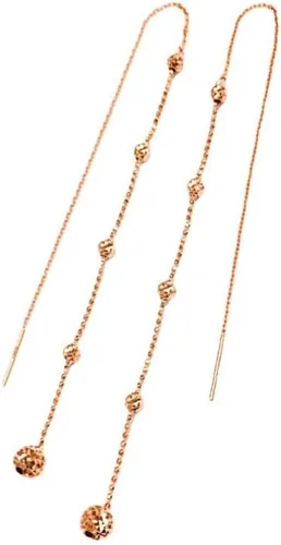 Vista 6 de SAGEKING 2024 New Classic New In 585 Purple Gold Plated 14K Rose Gold Long Simple Round Beads Earrings For Women Fashion Ear Line Party Jewelry