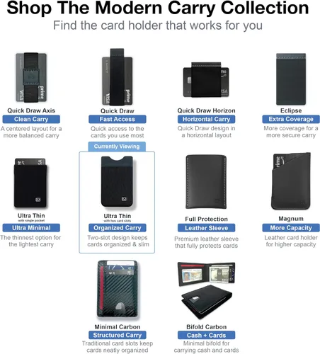 Vista 9 de Modern Carry Tarjetero elástico ultrafino con bolsillo individual y doble Negro con 2 ranuras para tarjetas