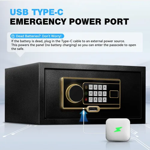Vista 4 de Caja de seguridad para el hogar, caja de seguridad de acero para oficina y hogar, teclado electrónico digital, sistema de alarma y estante