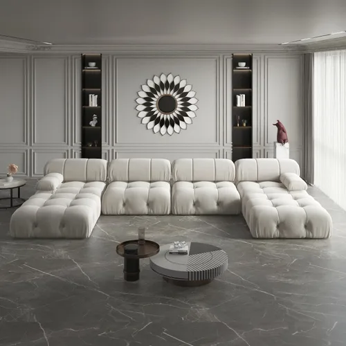 Vista 30 de WJShome - Sofá modular modular de 103.95 pulgadas, sofá modular convertible de terciopelo de 3 plazas, sofá modular minimalista para sala de estar