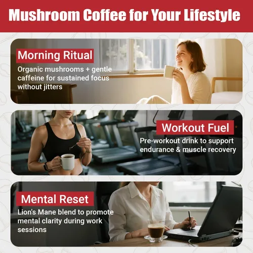 Vista 8 de Café de hongos, suplementos herbales de hongos para una mejor concentración, energía, digestión, piel e inmunidad 30 porciones