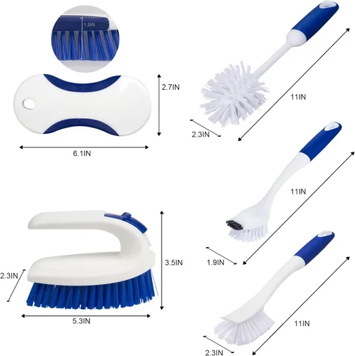 Vista 2 de CELOX Juego de cepillos de cocina con mango ergonómico, cepillos de limpieza profunda, incluye cepillo para platos (azul)