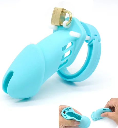 Vista 5 de Jaula de silicona para pene, dispositivo de castidad para ejercicio de pene masculino (negro, A122)