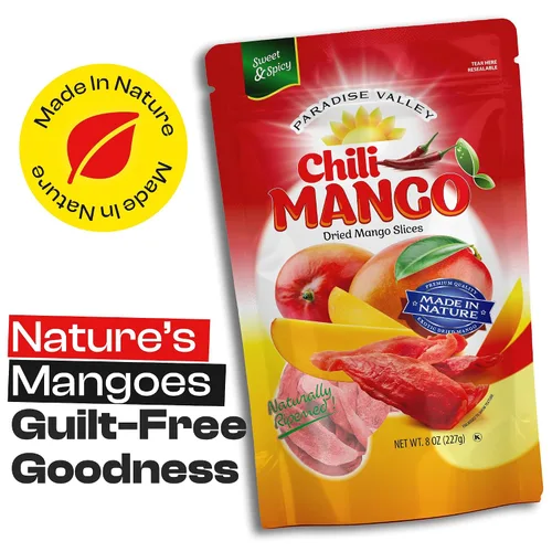 Vista 6 de Sabor original de mango y chile seco, sin azúcar, 100% vagano, sin OMG, sin glutten (todos los ingredientes naturales) (2.25 onzas) paquete de 12