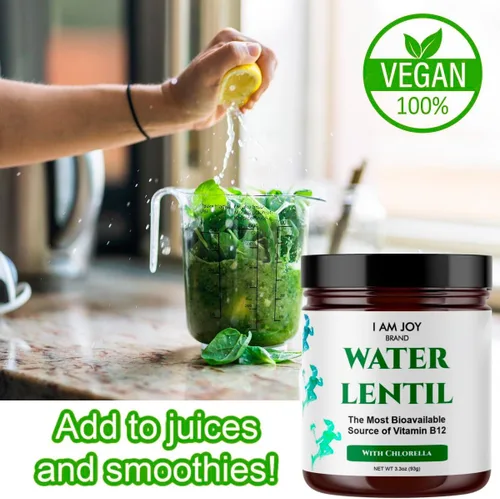 Vista 4 de I Am Joy co. Proteína de lentejas de agua en polvo con clorella, lenteja de agua vegana a base de plantas, rica en vitamina B12 natural, sin OMG
