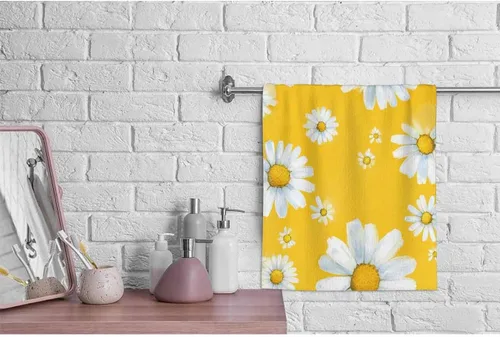 Vista 3 de oFloral White Daisy - Toallas de mano de algodón con flores de manzanilla, acuarela amarilla, floral, para jardín, plantas botánicas, toallas suaves