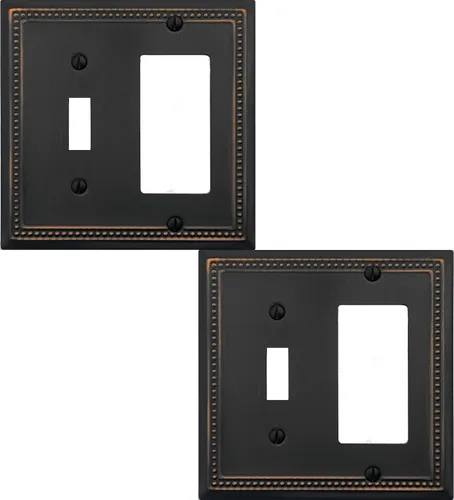 Vista 19 de OKAWYC Belaire - Cubierta para interruptor de luz de decoración individual, placa de pared de metal con cuentas, paquete de 4 unidades de bronce