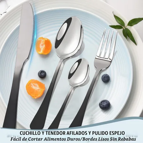 Vista 2 de Juego de cubiertos de 24 piezas, juego de cubiertos de acero inoxidable con soporte para cubiertos, moderno juego de vajilla para comer incluye