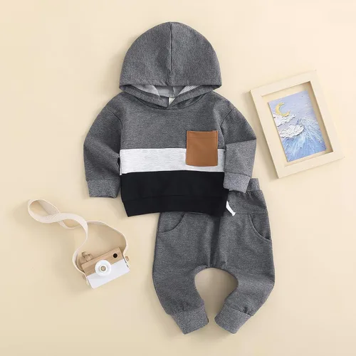 Vista 3 de Douhoow Conjunto de ropa de bebé con capucha y pantalones con cordón para bebé