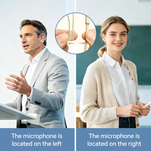 Vista 5 de Micrófono de auriculares inalámbricos, micrófono de cabeza de tono de piel de 2.4G, micrófonos de carga beige para amplificador de voz, altavoz