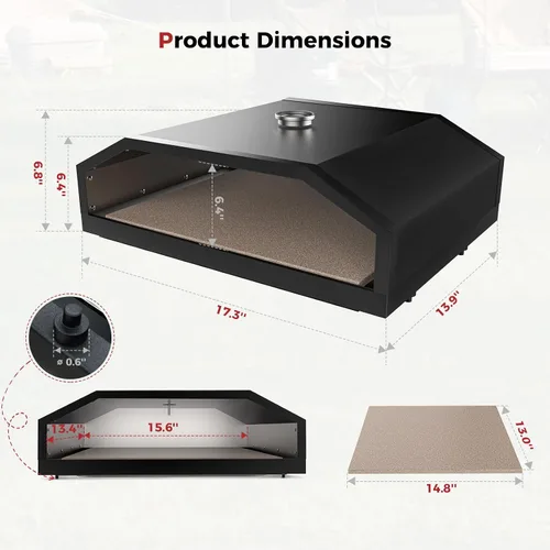 Vista 8 de CAMPLUX Horno de pizza de 17 pulgadas para parrilla con bolsa de almacenamiento y piedra de cordierita de 14.8 x 13 pulgadas, termómetro integrado
