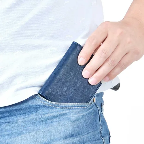 Vista 7 de XEYOU Funda para tarjetas de crédito para mujer, con bolsillo frontal para mujer, Azul profundo, Moderno
