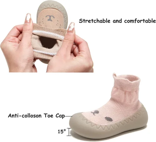 Vista 3 de vkxqtep Zapatos de calcetín para bebé con suela de goma de dibujos animados suave, antideslizantes, para bebés, niños y niñas, primeros caminos
