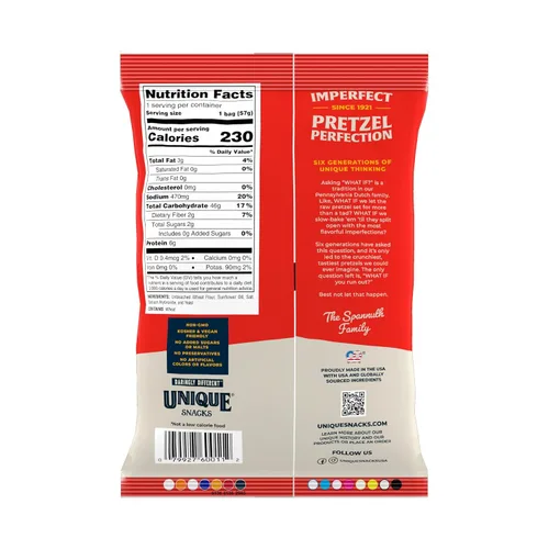 Vista 2 de Unique Snacks Original Splits Pretzels, deliciosa bolsa de aperitivos horneados estilo casero, OU Kosher, y alimentos sin OGM, sin sabor artificial