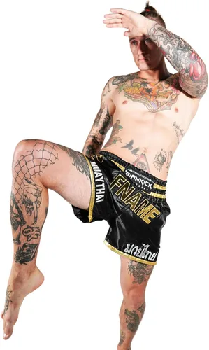 Vista 4 de SIAMKICK Pantalones cortos de Muay Thai personalizados para hombres y mujeres, con nombre personalizado, boxeo, kickboxing, trajes de lucha retro