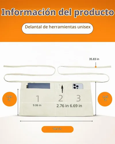 Vista 4 de Delantal de cintura de trabajo de lona con 3 bolsillos