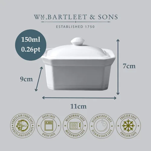 Vista 7 de WM Bartleet & Sons 1750 Plato de mantequilla/terrina con tapa, porcelana, color blanco