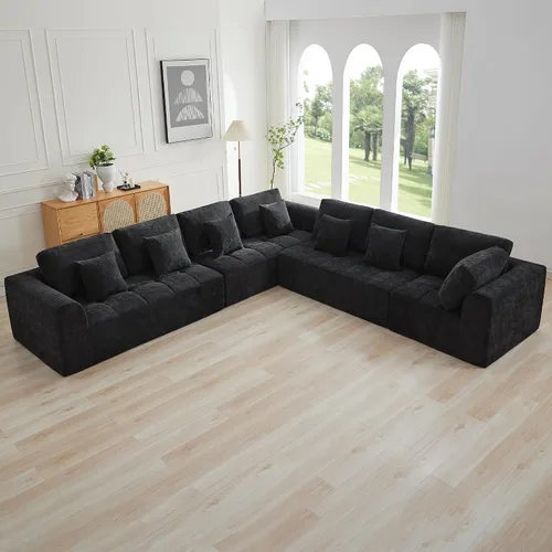 Vista 17 de Sofás seccionales modulares de 110 pulgadas para sala de estar, sofá seccional comprimido sin hueso, sofá de espuma viscoelástica tapizado de 3 Beige