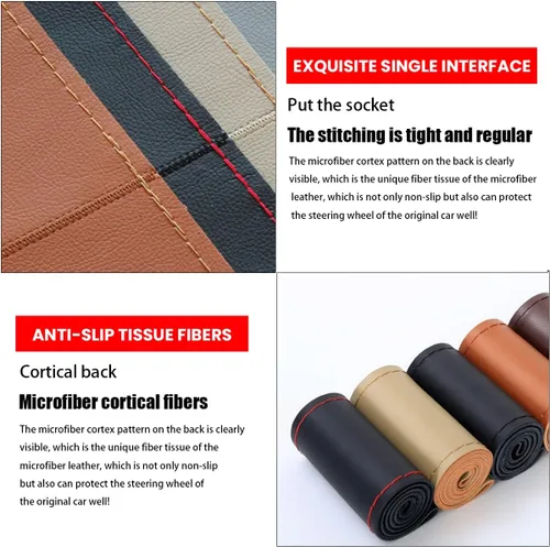 Vista 4 de Bittwee Funda para volante de automóvil, protector de volante de costura DIY, envolvente de piel de microfibra transpirable antideslizante