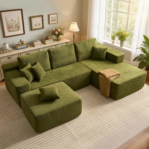 Vista 53 de Sofá modular Cloud de 96 pulgadas con tumbona, asiento profundo en forma de L, moderno sofá cama sin hueso, no requiere montaje, sofás sin hueso