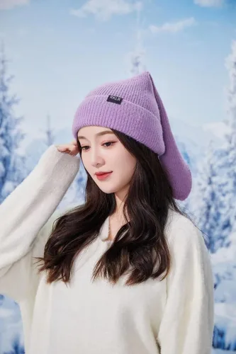 Vista 7 de Lindo gorro de conejo para mujer, gorro de invierno con diseño de conejo de ganchillo Y2K, gorro de invierno cálido con calavera para esquí