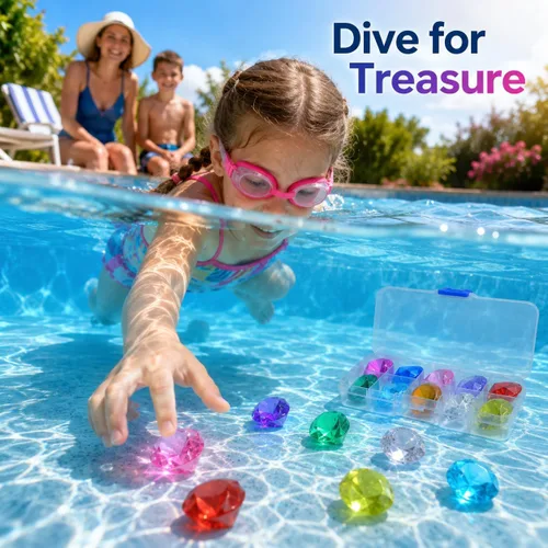 Vista 4 de Toddmomy Gemas de buceo para piscina para niños, 10 piezas de piedras preciosas acrílicas grandes con caja de almacenamiento, juguetes de piscina