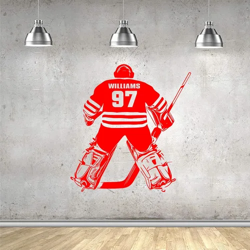 Vista 3 de Calcomanía de pared personalizada con nombre y número de jugador de hockey – Elige tu nombre y número, camisetas de jugador de portero, calcomanía