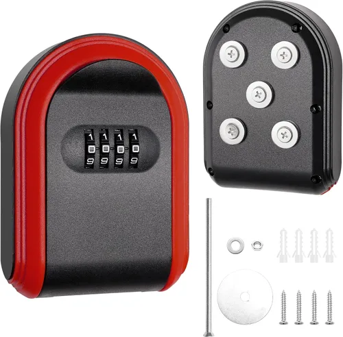 Vista 9 de Soporte magnético para llaves con cerradura, caja de cerradura magnética oculta debajo del automóvil, combinación segura de 4 dígitos con código