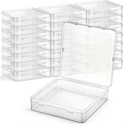 Vista 18 de 24 paquetes de recipientes pequeños de plástico transparente para almacenamiento de cuentas con tapa con bisagras para almacenamiento de objetos