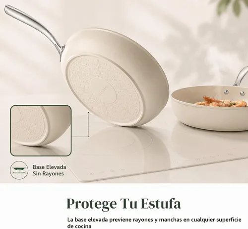 Vista 4 de Redchef Juego de sartenes antiadherentes de cerámica, 4 piezas, beige