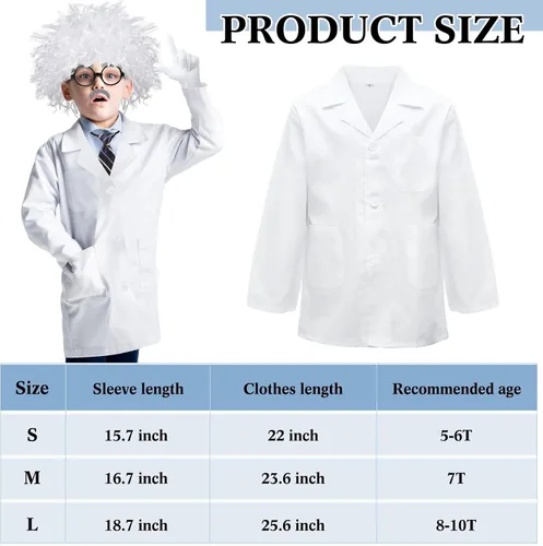Vista 2 de 9 Pieces Mad Scientist Costume Set Halloween Crazy Mad Scientist Wig Lab Coat Glasses Mustache Physicist Costume