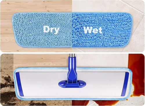 Vista 6 de Trapeador profesional de madera dura, trapeador plano de microfibra de 18 pulgadas con almohadilla lavable, mango de acero inoxidable ajustable