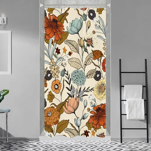 Vista 4 de Miyotaa - Juego de cortina de ducha con flores para decorar un baño pequeño o una ventana, 36 pulgadas de ancho x 71 pulgadas de alto, cortina