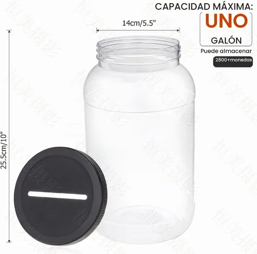 Vista 2 de Yamahiko Tarro grande transparente para monedas con tapa ranurada, caja de cambio de punta de dinero de plástico de un galón para monedas o boletos