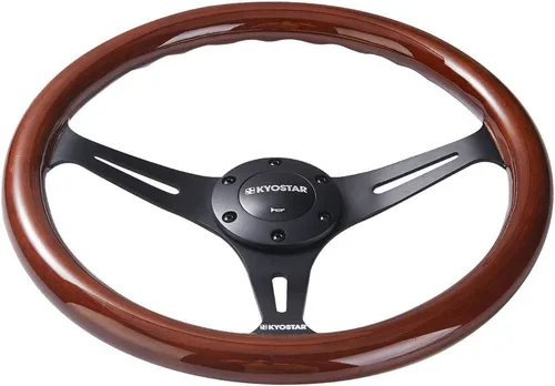 Vista 4 de Volante universal Kyostar de 14 pulgadas, estilo clásico Grant Nostalgia, grano de madera, negro, con botón de bocina