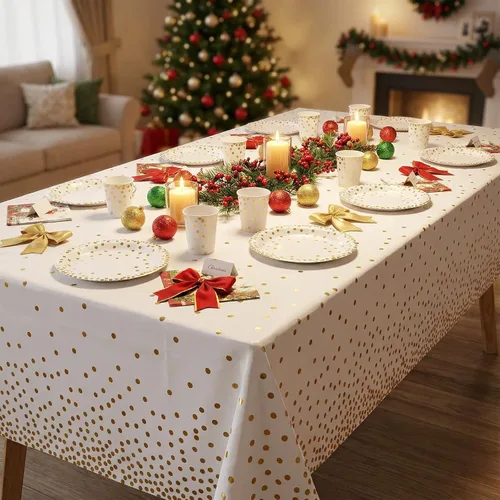 Vista 2 de hapray 201 platos de papel desechables dorados, suministros de fiesta, lunares dorados, decoraciones de cumpleaños y bautismo, incluye platos