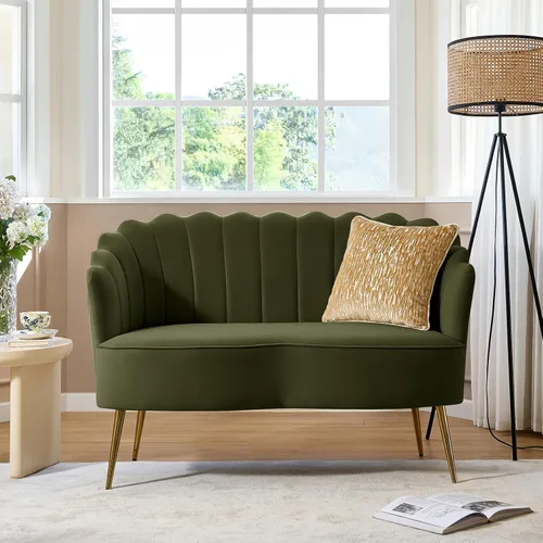 Vista 55 de HULALA HOME Silla decorativa moderna de terciopelo con respaldo en forma de concha, bonito sillón para sala de estar, dormitorio con patas doradas