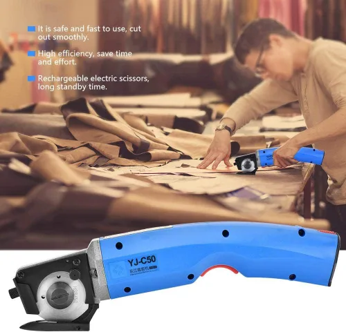 Vista 3 de 4500rpm 35W Tijeras eléctricas de tela recargable de tela de cuero cortador Tijeras de corte de tela de cuchillo redondo 100-240V enchufe de EE. UU