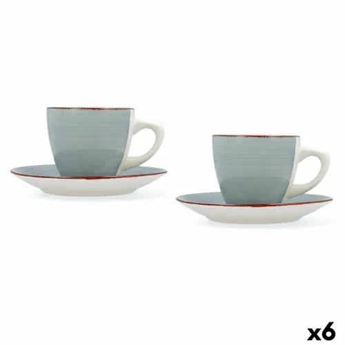 Vista 2 de Juego de Tazas con Platos Quid Vita Morning Azul Cerámica (4 Piezas) (6 Unidades)