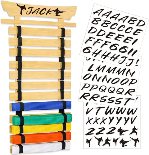 Vista 9 de Karate Belt Display Rack with Stickers, Martial Arts Belt Display Holder, Taekwondo Belt Jiu Jitsu Belt BJJ Belt Display Hanging Holder for Adults