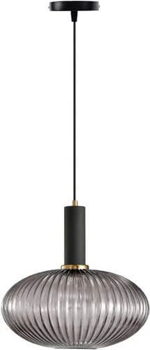 Vista 14 de Lámpara colgante negra y pantalla de luz a rayas de vidrio, iluminación colgante moderna para isla de cocina, casa de campo, luces colgantes