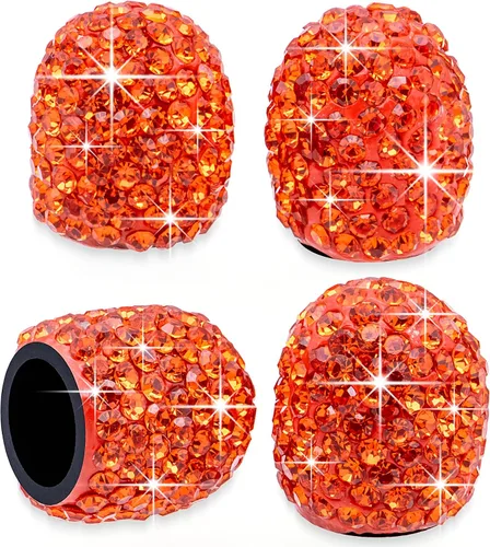 Vista 30 de 4 tapas de válvula de vástago de neumático de diamantes de cristal brillante, a prueba de polvo, tapas universales para válvulas de neumáticos