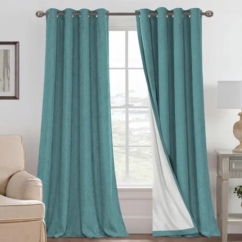 Vista 11 de H.VERSAILTEX Cortinas 100% opacas con aislamiento térmico, texturizadas, de lino, con bloqueo completo de calor y luz, para sala de estar y Negro
