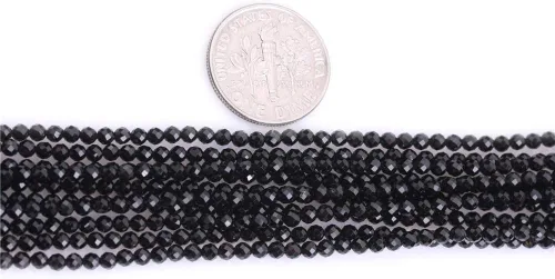 Vista 2 de JOE FOREMAN Cuentas de turmalina negra para hacer joyas, piedras preciosas naturales, semipreciosas, 0.079 in, redondas, facetadas de 15 pulgadas